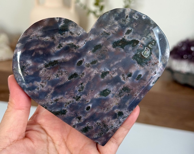 Bluish Purple Moss Agate Heart