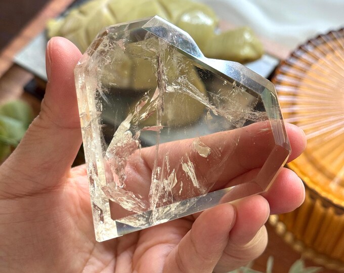 Brazilian Faceted Quartz Heart ~ Heart Carving