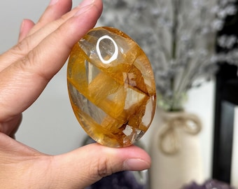 Gemmy Golden Healer Quartz Palmstone ~ High Quality ~ Meditation Stone