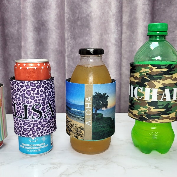 Drink Slap Wrap, Can Cooler, Beverage Insulator, Various Designs, Personalize with Name or Own Text!