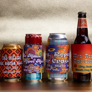 Mrs. Roper Drink Slap Wrap Can Coolers, Beverage Insulators, Personalize with Event Details and Name!