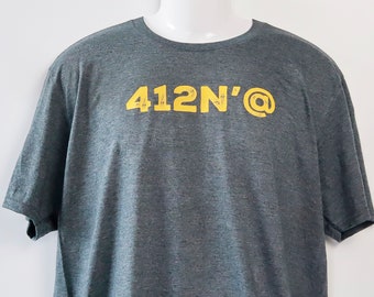 Pittsburgh 412N'@  worn-look Adult Unisex Crew Neck or Women's V-Neck T-Shirt, Available in Multiple Colors.