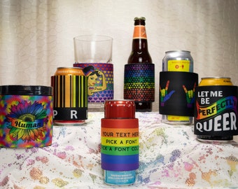LGBTQ Pride Drink Slap Wrap, Can Coolers, Beverage Insulators, Personalize with Name or Other Text!