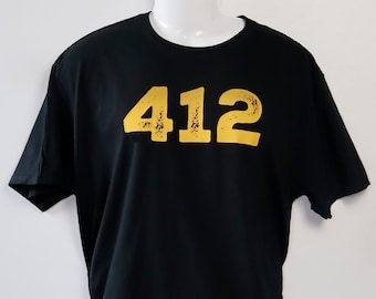 Pittsburgh worn-look "412" Adult Unisex Crew or Women's V-Neck T-Shirt, Available in Multiple Colors