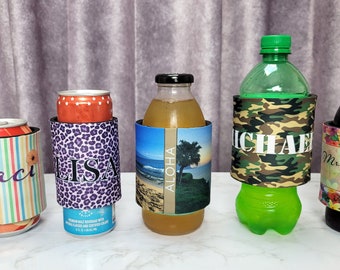 Drink Slap Wrap, Can Cooler, Beverage Insulator, Various Designs, Personalize with Name or Own Text!