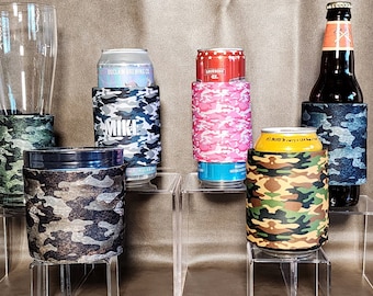 Camo Drink Slap Wrap, Can Coolers, Beverage Insulators, Personalize with Name or Own Text!