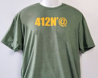 Pittsburgh 412N'@  Bold Woring Adult Unisex Crew Neck or Women's V-Neck T-Shirt, Available in Multiple Colors.