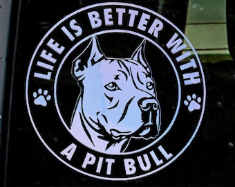 Personalized Pit Bull Vinyl Decal: Indoor/Outdoor, Cropped Ears
