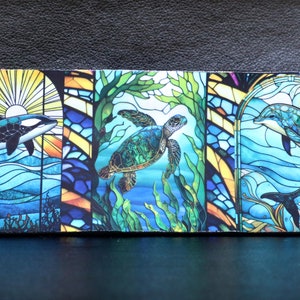 Stained Glass Drink Slap Wrap, Can Coolers, Beverage Insulators, Personalize with Name or Own Text Sea Life