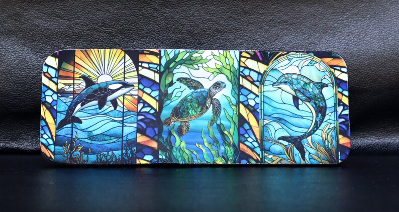 Stained Glass Drink Slap Wrap, Can Coolers, Beverage Insulators, Personalize with Name or Own Text Sea Life