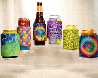 Tie-Dye & Happy Drink Slap Wrap, Can Coolers, Beverage Insulators, Personalize with Name or Own Text!