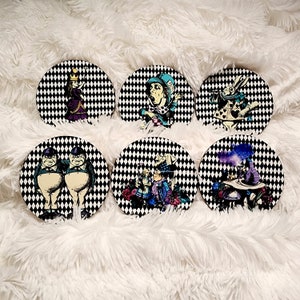 Coasters Round, Wonderland with Alice and Friends, Gift for Her, Housewarming Gift, Unique Gift, Christmas Gift