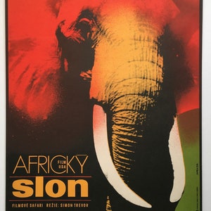 Póster original de la película "Elefante africano", impresión checa auténtica, coleccionables de películas de 1973, recuerdos cinematográficos de los años 70, arte mural abstracto vintage