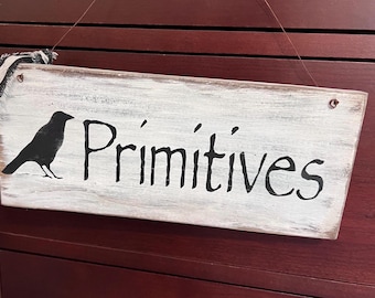 Old Barnwood sign, primitives with black crow sign. Great decor for an antique or primitive style home, primitive decor