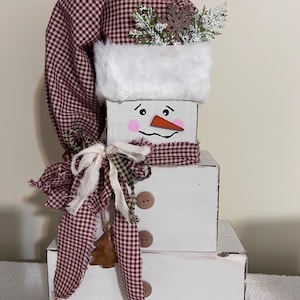 wood block snowman, snowman decor, winter snowman, solid wood snowman, 4x4 snowman