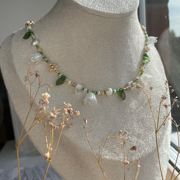 Lily of The Valley Beaded Flower Necklace