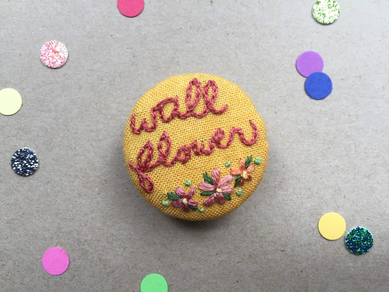 Hand Embroidered Pin Wallflower
