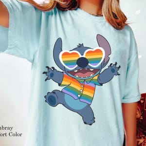 Pride Stitch Shirt, Rainbow Love T-Shirt, LGBTQ+ Graphic Tee, Love is Love Top, Cute Stitch Pride Gift, Unisex Summer Tee