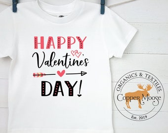 Organic Kids/Toddler TShirt - Happy Valentine's Day - Valentine's Kids Shirt, Kids Clothing, Girl Valentine, Boy Valentine. MADE IN USA