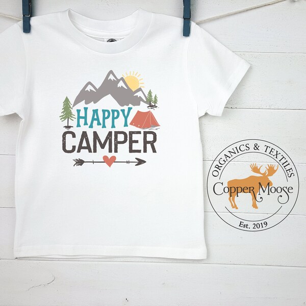Happy Camper Kinder Shirt, Camping Kinder TShirt, Camping Kleinkind TShirt, Camping Jungen Shirt, Camping Mädchen Shirt, Bio Kinderkleidung