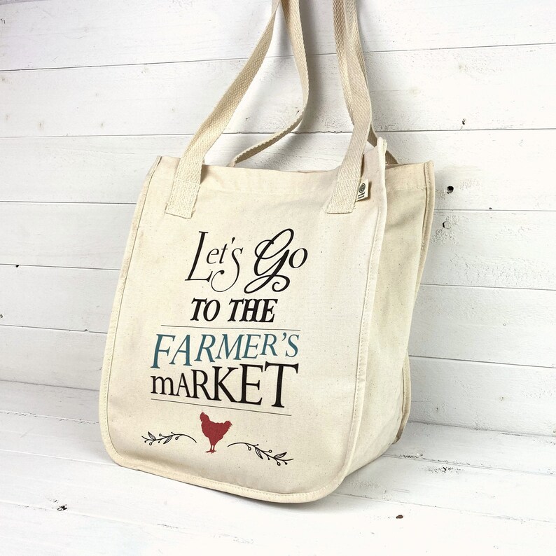 Organic Large Market Tote Let's Go to the Farmer's Etsy
