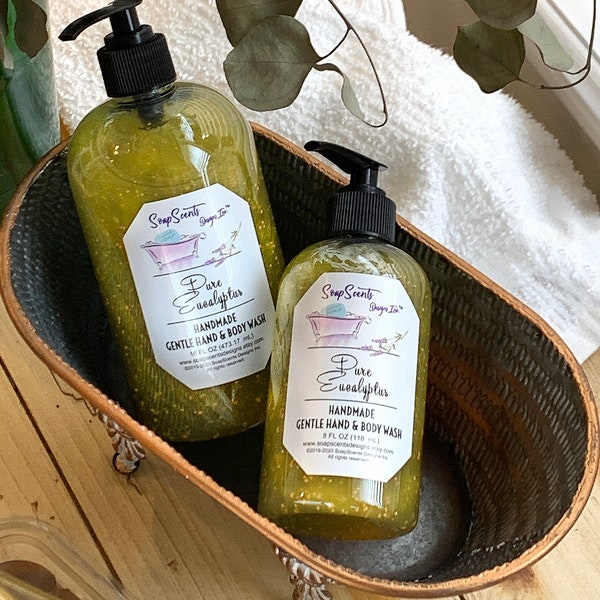 Pure Eucalyptus Gentle Hand & Body Wash | Handmade | Paraben-free | Shower Gel Soap | Moisturizing | Made in USA | Liquid Soap | Natural