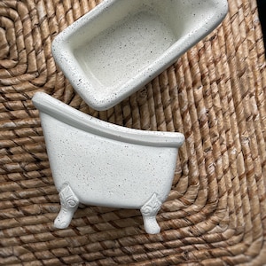 Bathtub shaped ceramic soap dish 4.75” long | Clawfoot bathtub dish with black speckles | Soap holder | Bath accessories | Bath decor