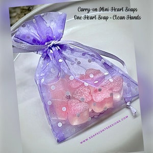 Handmade Carry-On Mini Heart Soaps in Organza Bag Travel Soap Soaps for Camping Soaps to Go Natural Love Sachets Natural soaps image 1