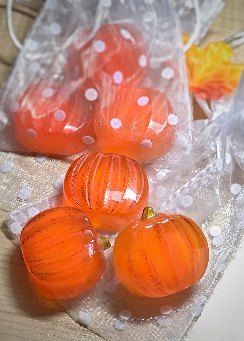 3 Mini pumpkin soaps Holiday soaps Fall decorations Pumpkins Harvest gifts Guest size soaps Ginger soaps Glycerin soaps image 6