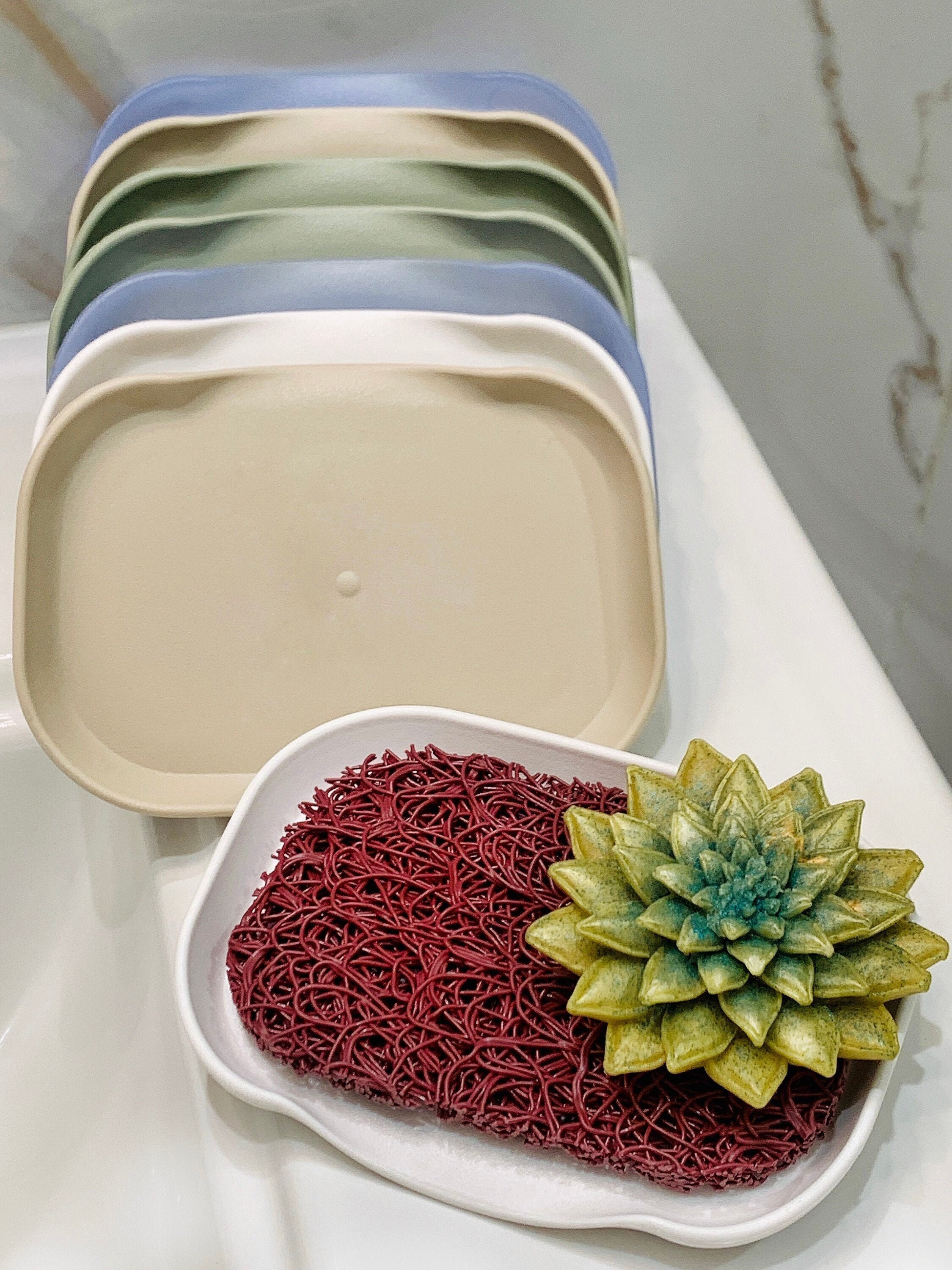 CAXUSD 1 Set Silicone Draining Tray Shower Holder Dish Sponge