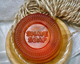 2pc Gift Set | Honey Glycerin Shave Soap on Natural Wood Round Dish| Handmade | All Natural | Sensitive Skin | Father’s Day | Unique Gifts