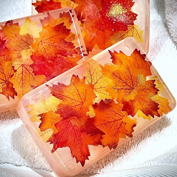 Fall Leaves Large Handmade Soaps | Unique Gifts | Luxurious Soap Bars | Large Soap Bars | Holiday Gifts | Gifts for Fall Lovers  | Beauty