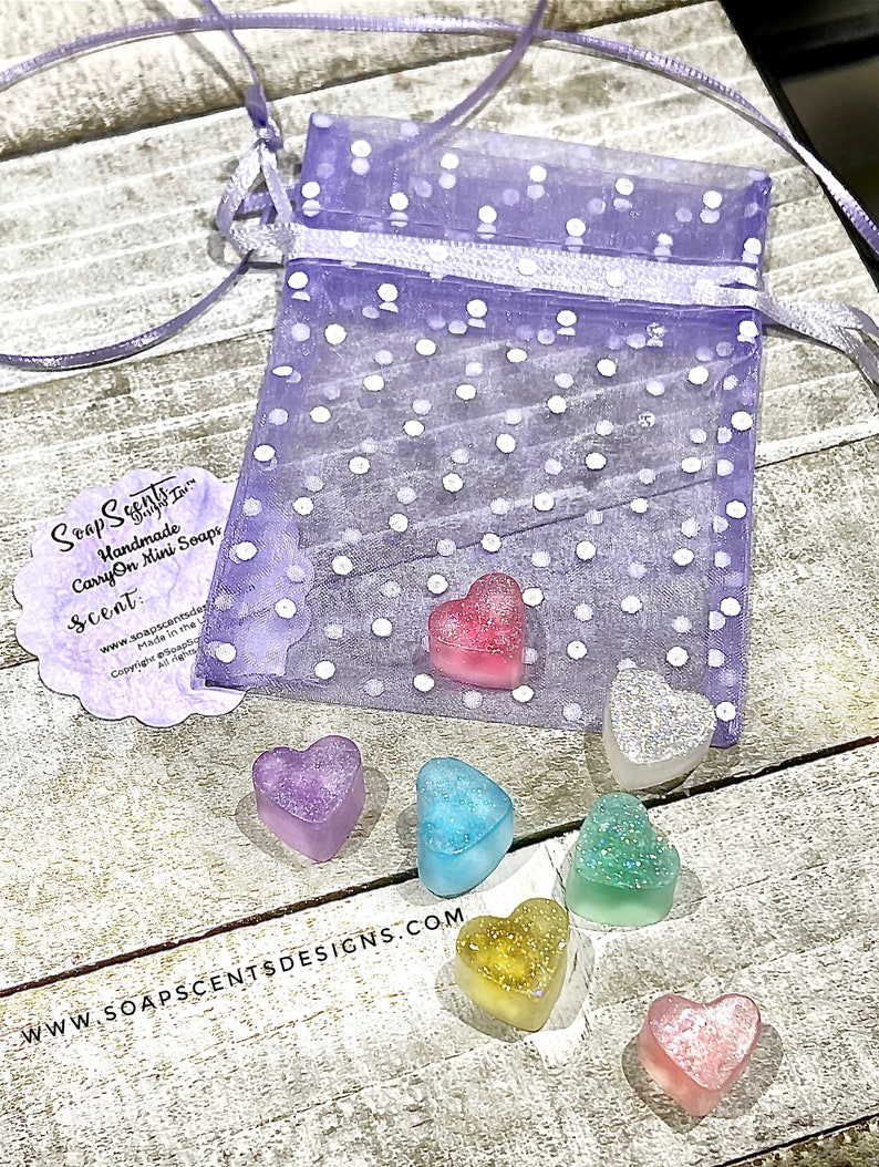 Handmade Carry-On Mini Heart Soaps in Organza Bag Travel Soap Soaps for Camping Soaps to Go Natural Love Sachets Natural soaps image 6
