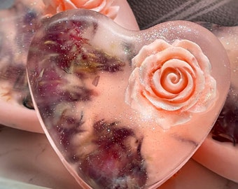 Rosemary Mint Rose Soap Heart with Pinkish Cornflowers | Mother’s Day Gifts | Handmade | Beauty | Unique Gift | Bathtime | Natural Bar soaps