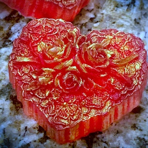 Raspberry Vanilla Heart Soap Bar | Handmade Vintage Floral Design | Natural Skincare