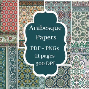 Pacchetto di carta digitale Arabesque / Carta per collage con motivi islamici / Carta stampabile con arte islamica / Diario arabo / Scrapbooking islamico