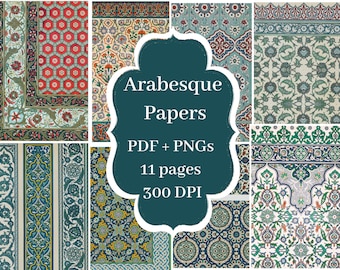 Arabesque Digital Paper Pack | Islamic Pattern Collage Papers | Islamic Art Printable Papers | Arabic Junk Journal | Islamic Scrapbooking