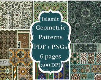 Islamic Pattern Collage Papers | Islamic Geometric Pattern | Vintage Islamic Art| Arabic Pattern Printable Papers | Islamic Scrapbook Paper