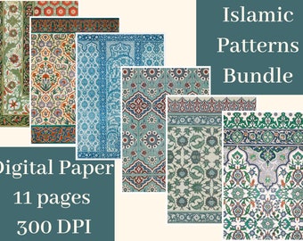 Arabesque Digital Paper Pack | Islamic Pattern Collage Papers