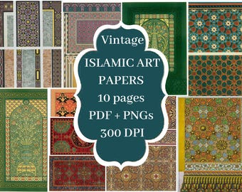 Motifs géométriques islamiques imprimables | Papiers imprimables d'art islamique Fournitures de scrapbooking | Papiers pour collage à motifs arabes | Moyen-Orient