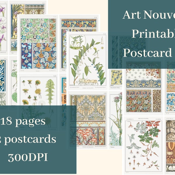 Eugene Grasset Art Nouveau Postcards | Plant Postcard | Floral Notecards | Printable Botanical Postcards