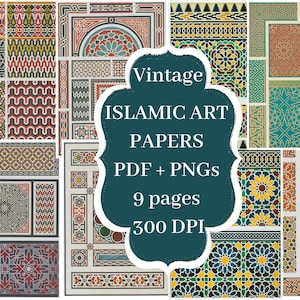 Digitaal papierpakket islamitisch patroon | Vintage afdrukbaar papier islamitische kunst | Islamitische kunst voor tijdschriften | Arabische ongewenste tijdschriften | Plakboek Koran