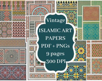 Islamic Pattern Digital Paper Pack | Vintage Islamic Art Printable Paper | Islamic Art for Journals | Arabic Junk Journals | Quran Scrapbook