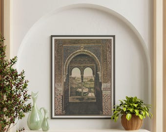 Arte murale dell'Alhambra / Stampa d'arte moresca / Decorazione murale dell'Alhambra / Poster di architettura moresca / Stampa di architettura islamica d'epoca