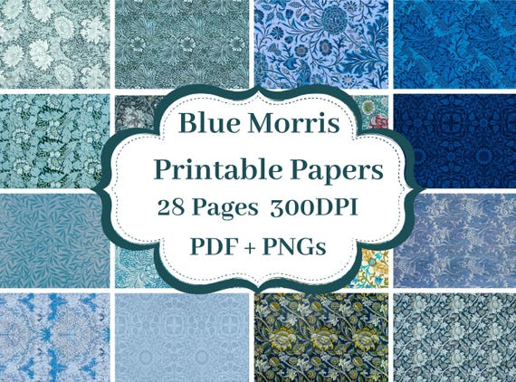Blue William Morris Collage Paper Templates | William Morris Printable Papers | William Morris Printable Designs | Botanical Pattern Papers
