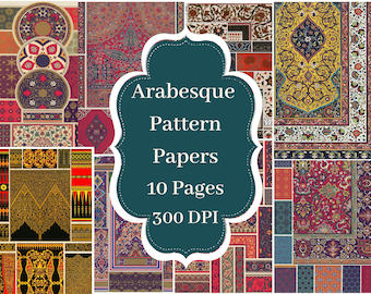 Arabesque Pattern Collage Papers | Islamic Pattern Digital Paper Pack | Islamic Quran Scrapbooking Collage Sheets |Arabic Junk Journal Paper