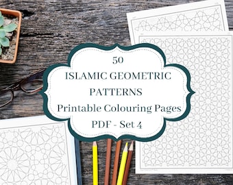 Islamic Geometric Colouring Pages | Islamic Geometric Pattern Printables Papers with lines to color | Arabic Pattern Design Template