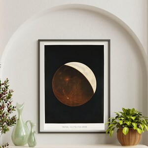 Eclipse of the Moon Posters |  Lunar Eclipse Wall Art | Vintage Moon Poster | Vintage Astronomy Poster| Moon wall art for living room