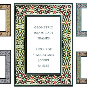 Lijst met islamitisch geometrisch patroon | Islamitische geometrische papierranden | Afdrukbare sjablonen met Arabische rand | Afdrukbaar Marokkaans randontwerp