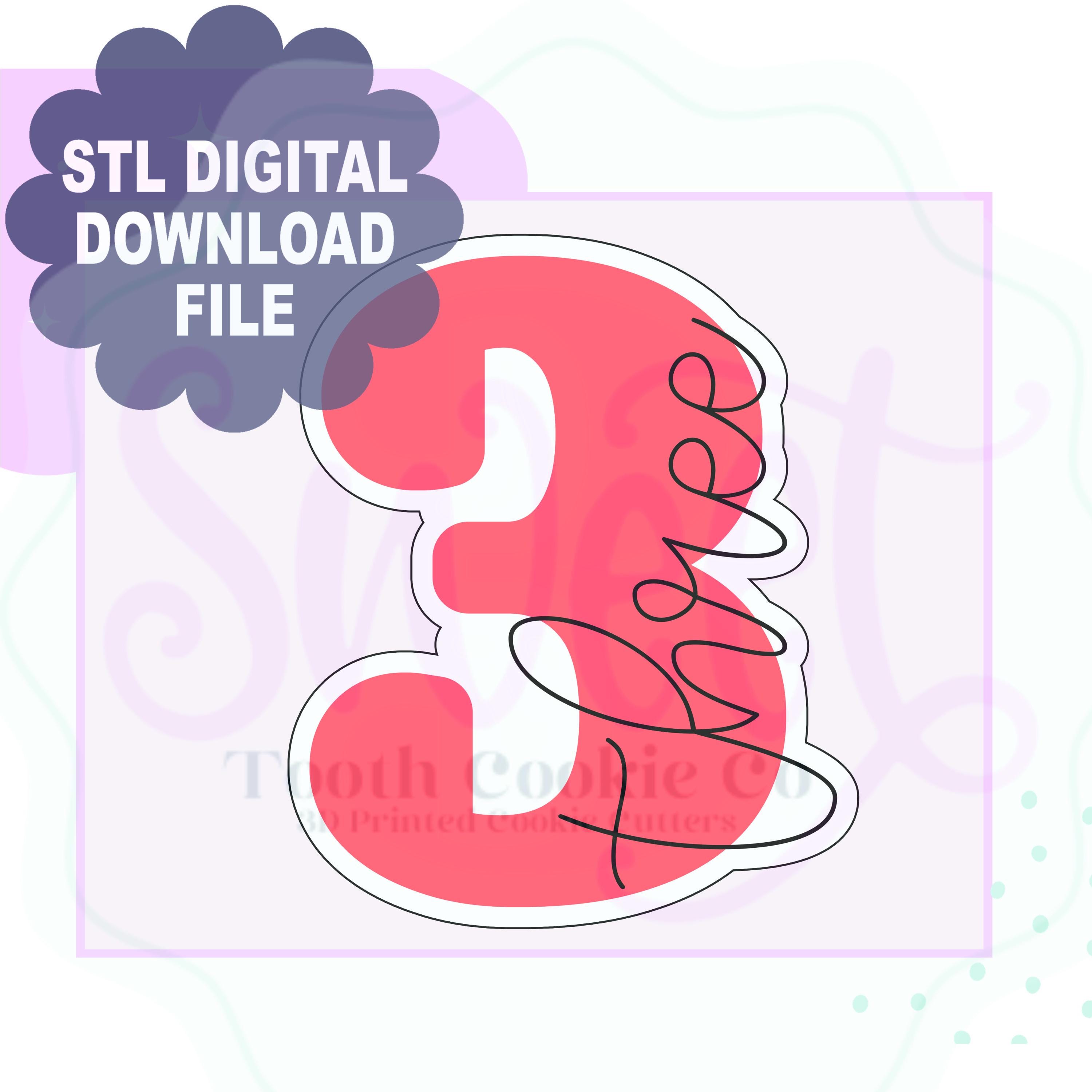 Number 3 STL File Cookie Cutter. Three Cookie Cutter. Number Three Cookie Cutter. Number Cookie Cutter. Birthday Age Number Cookie Cutter.